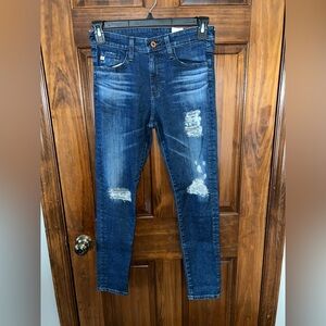 AG Adriano Goldschmied Dark Blue Distressed Skinny Jeans